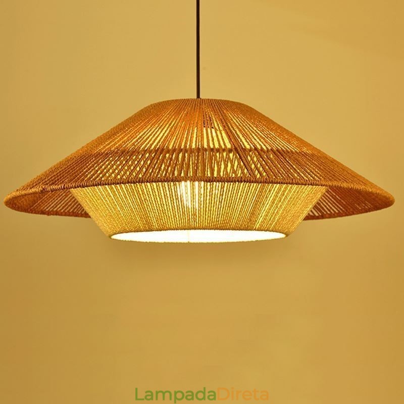 Luminária pendente de corda de cânhamo, luminária de teto tecida à mão