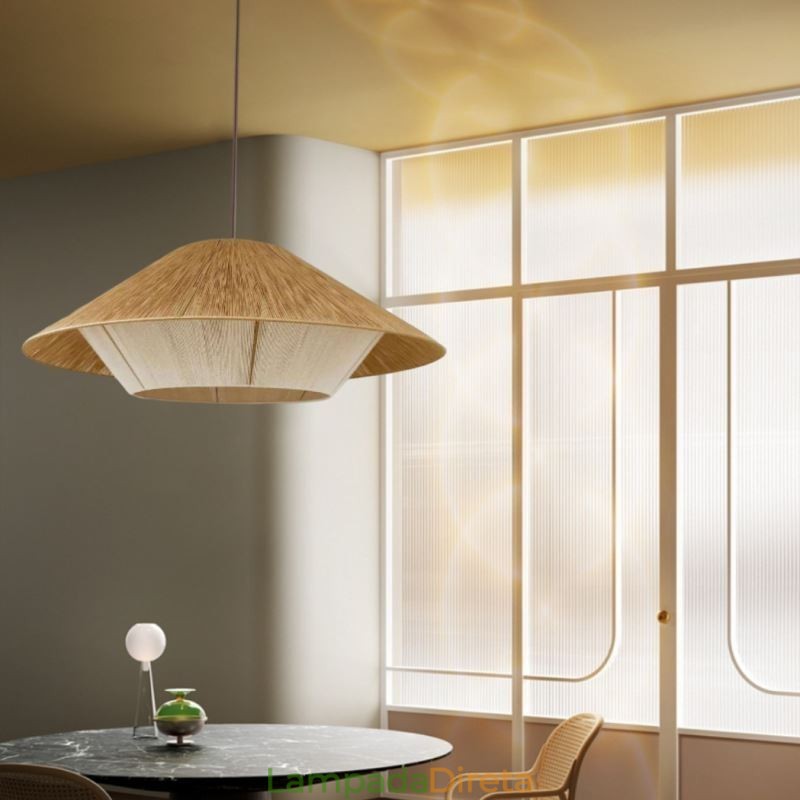 Luminária pendente de corda de cânhamo, luminária de teto tecida à mão