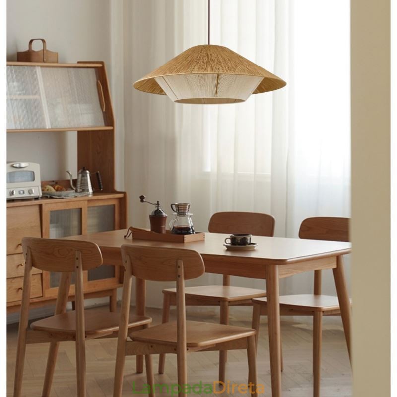 Luminária pendente de corda de cânhamo, luminária de teto tecida à mão