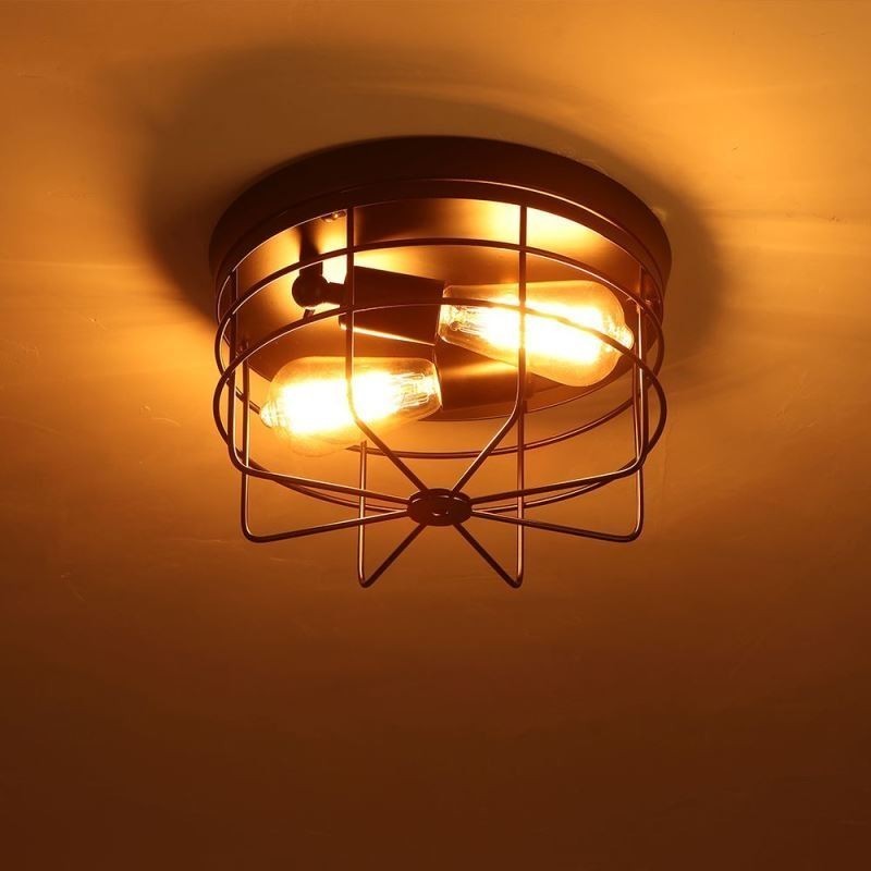 Luminária de teto industrial de gaiola de metal rústica embutida
