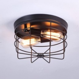 Luminária de teto industrial de gaiola de metal rústica embutida