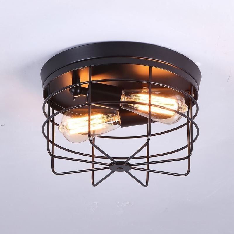 Luminária de teto industrial de gaiola de metal rústica embutida