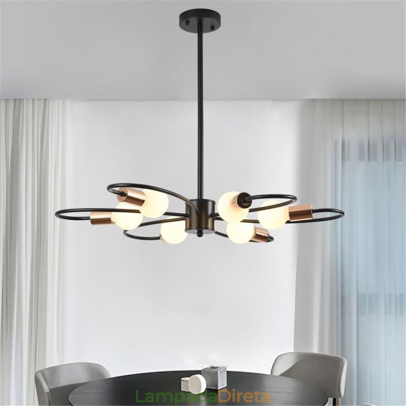 Lustre Rústico 6 Luzes Pétalas Clássicas Luz Pendente de Teto