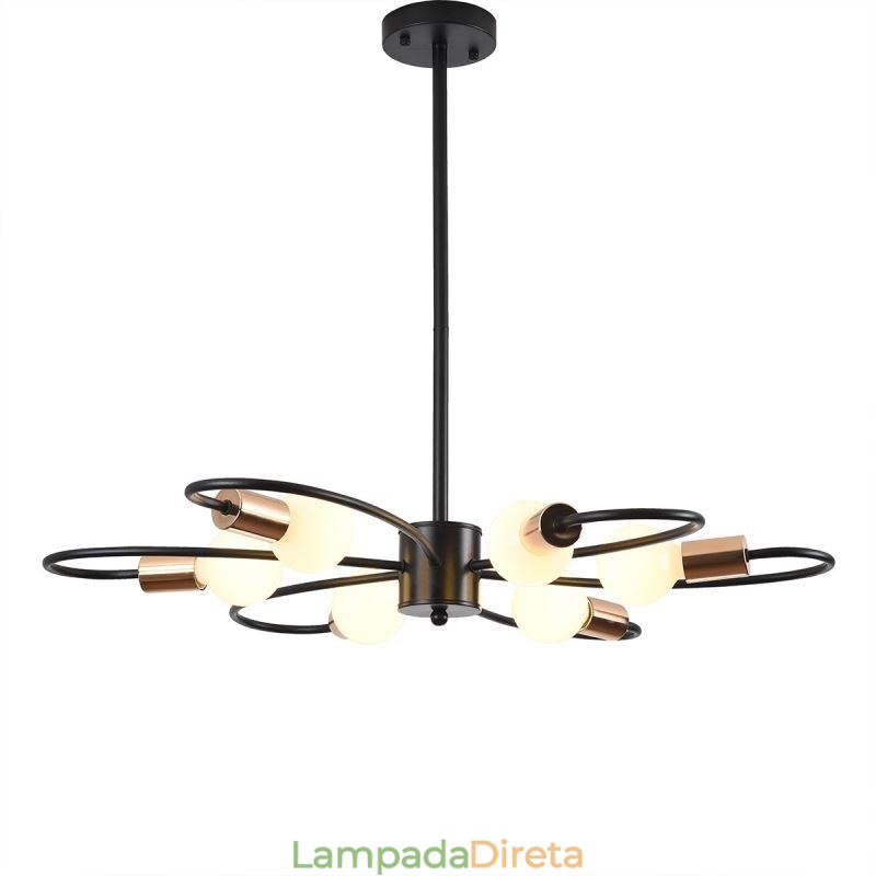 Lustre Rústico 6 Luzes Pétalas Clássicas Luz Pendente de Teto