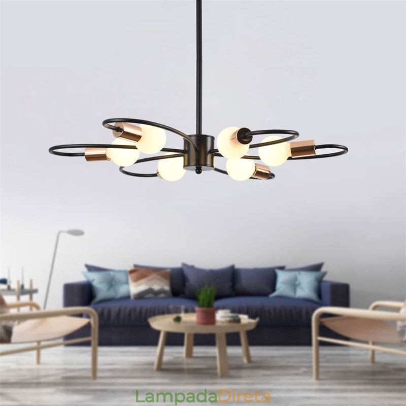 Lustre Rústico 6 Luzes Pétalas Clássicas Luz Pendente de Teto