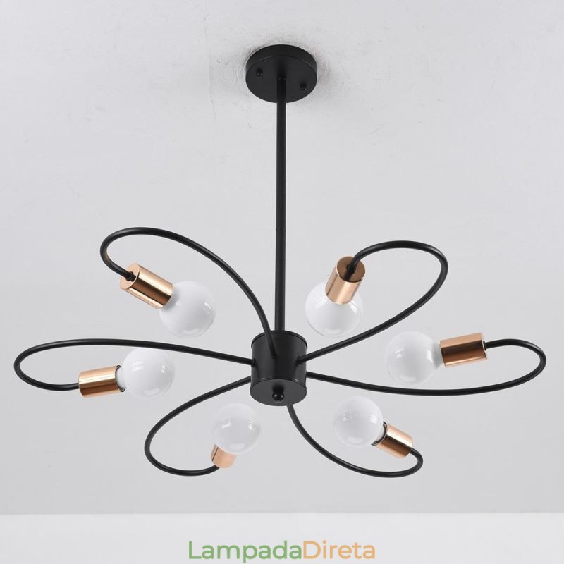 Lustre Rústico 6 Luzes Pétalas Clássicas Luz Pendente de Teto