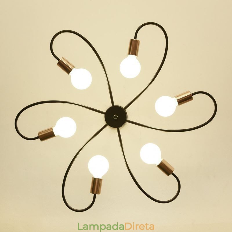 Lustre Rústico 6 Luzes Pétalas Clássicas Luz Pendente de Teto