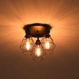 Luminária de teto industrial embutida 3 lâmpadas de teto de gaiola de metal
