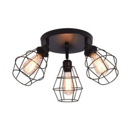 Luminária de teto industrial embutida 3 lâmpadas de teto de gaiola de metal