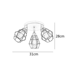 Luminária de teto industrial embutida 3 lâmpadas de teto de gaiola de metal