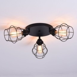 Luminária de teto industrial embutida 3 lâmpadas de teto de gaiola de metal