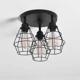 Luminária de teto industrial embutida 3 lâmpadas de teto de gaiola de metal