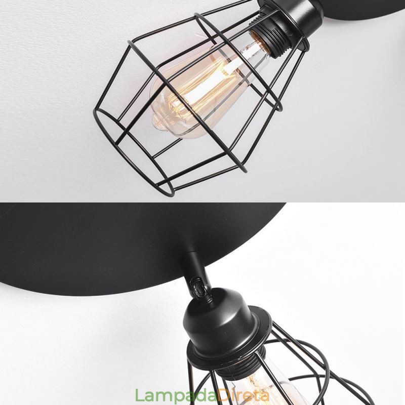 Luminária de teto industrial embutida 3 lâmpadas de teto de gaiola de metal