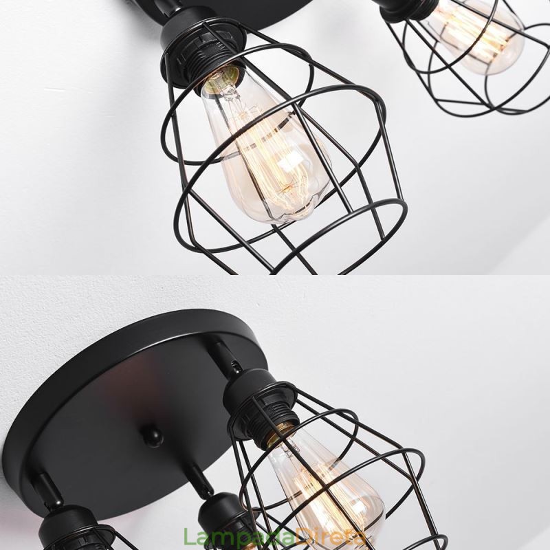 Luminária de teto industrial embutida 3 lâmpadas de teto de gaiola de metal