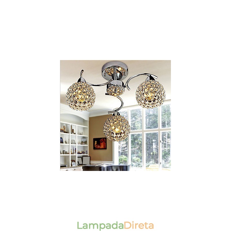 Luminária pendente moderna contemporânea de cristal galvanizado com metal e montagem embutida