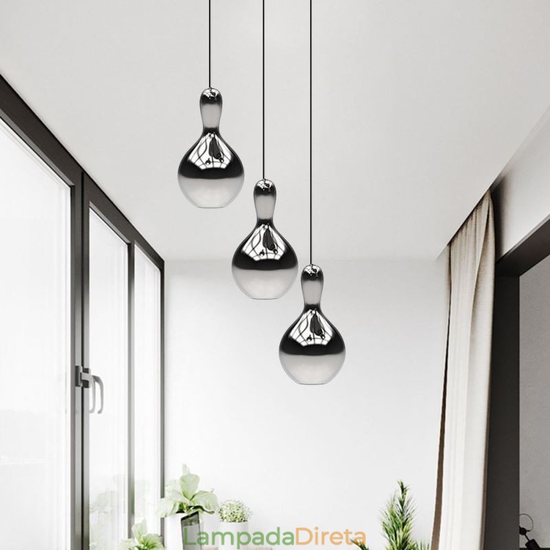 Luminária pendente criativa moderna, simples, de vidro galvanizado, pequena, de teto