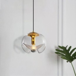 Luminária pendente de vidro Stamen Luminária de teto de ferro forjado minimalista moderna