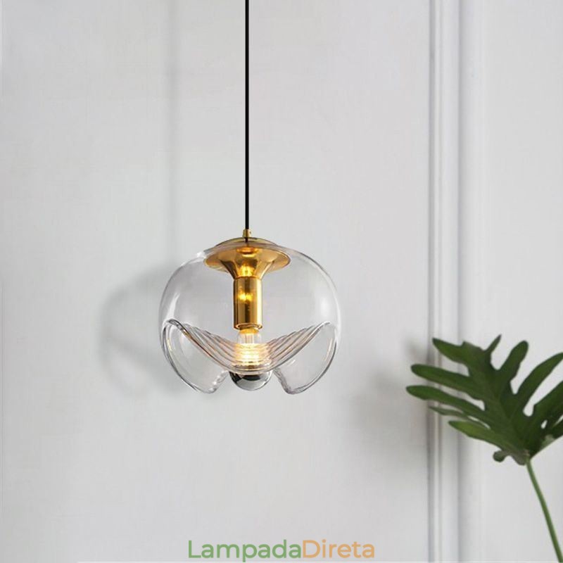 Luminária pendente de vidro Stamen Luminária de teto de ferro forjado minimalista moderna