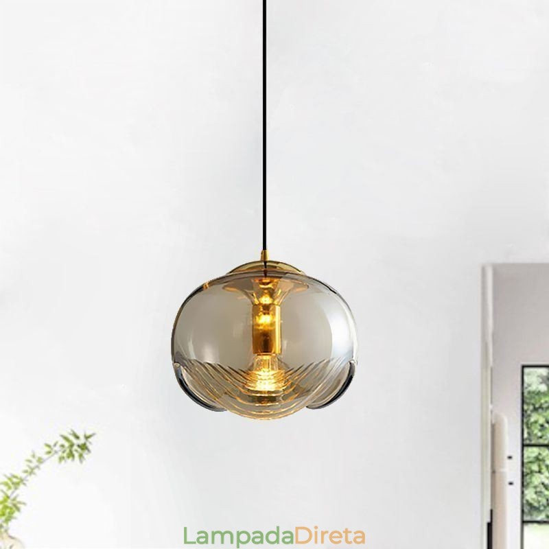Luminária pendente de vidro Stamen Luminária de teto de ferro forjado minimalista moderna