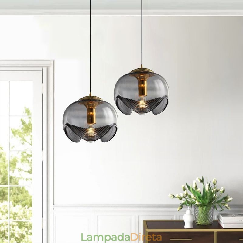 Luminária pendente de vidro Stamen Luminária de teto de ferro forjado minimalista moderna