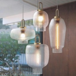 Luminária pendente de vidro fosco, moderna, minimalista, de ferro forjado, para teto