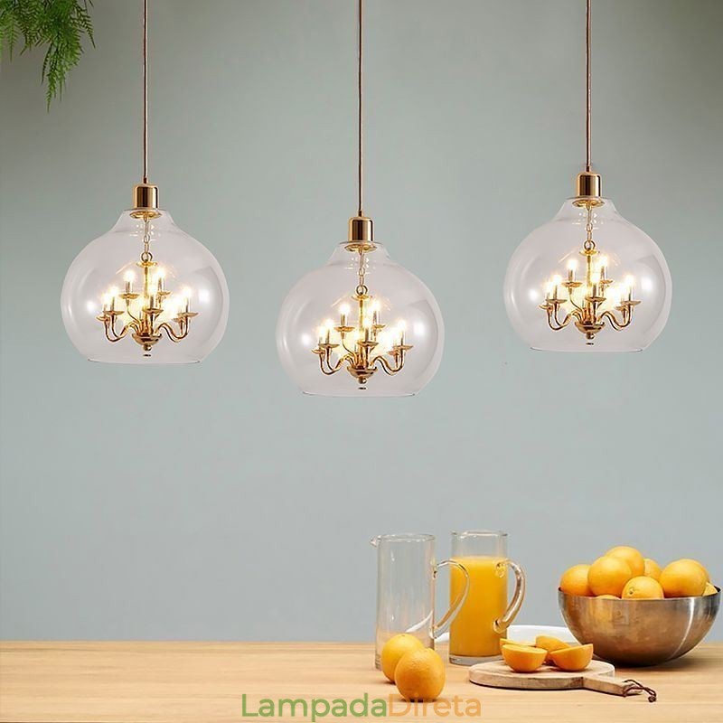 Luminária pendente de vidro moderna minimalista em ferro forjado, 9 luzes