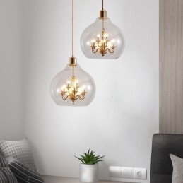 Luminária pendente de vidro moderna minimalista em ferro forjado, 9 luzes