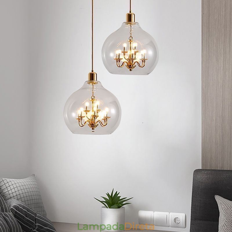 Luminária pendente de vidro moderna minimalista em ferro forjado, 9 luzes