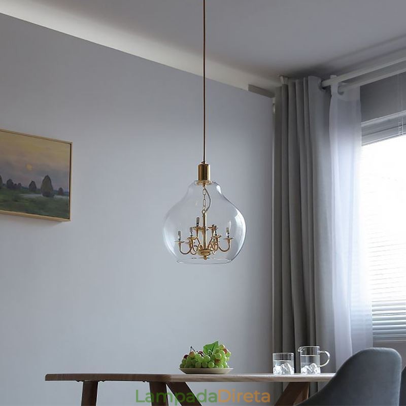 Luminária pendente de vidro moderna minimalista em ferro forjado, 9 luzes