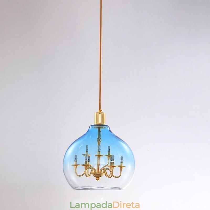 Luminária pendente de vidro moderna minimalista em ferro forjado, 9 luzes