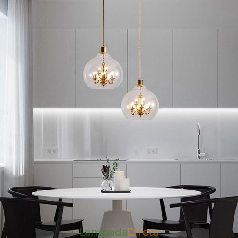 Luminária pendente de vidro moderna minimalista em ferro forjado, 9 luzes