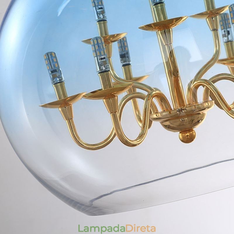 Luminária pendente de vidro moderna minimalista em ferro forjado, 9 luzes