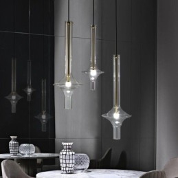 Luminária pendente de tubo de vidro moderna e minimalista em ferro forjado