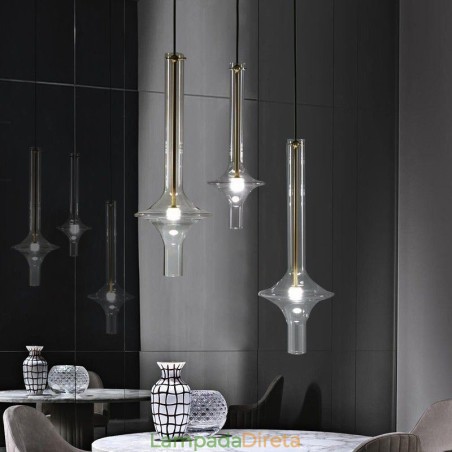 Luminária pendente de tubo de vidro moderna e minimalista em ferro forjado Luminária pendente de tubo de vidro moderna e minimalista em ferro forjado