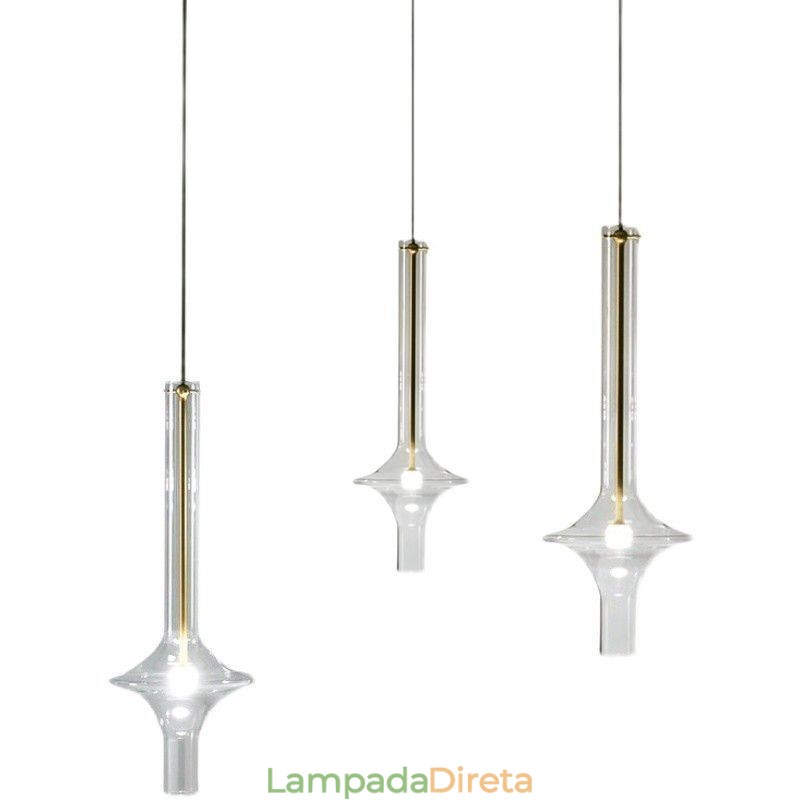 Luminária pendente de tubo de vidro moderna e minimalista em ferro forjado