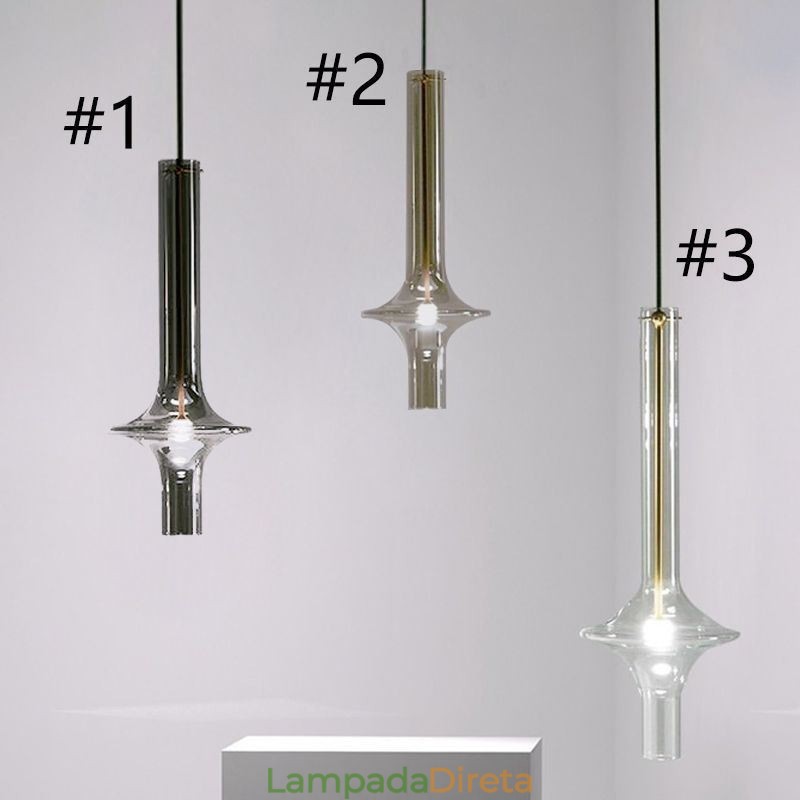 Luminária pendente de tubo de vidro moderna e minimalista em ferro forjado