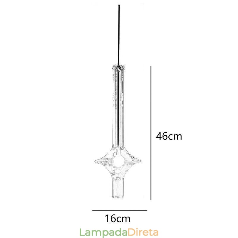 Luminária pendente de tubo de vidro moderna e minimalista em ferro forjado