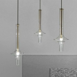 Luminária pendente de tubo de vidro moderna e minimalista em ferro forjado