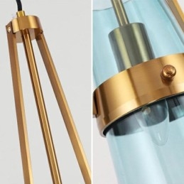 Pendente de vidro gota de água moderno e minimalista em ferro forjado pequeno teto