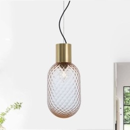 Luminária pendente de vidro com grade moderna de ferro simples luz de teto