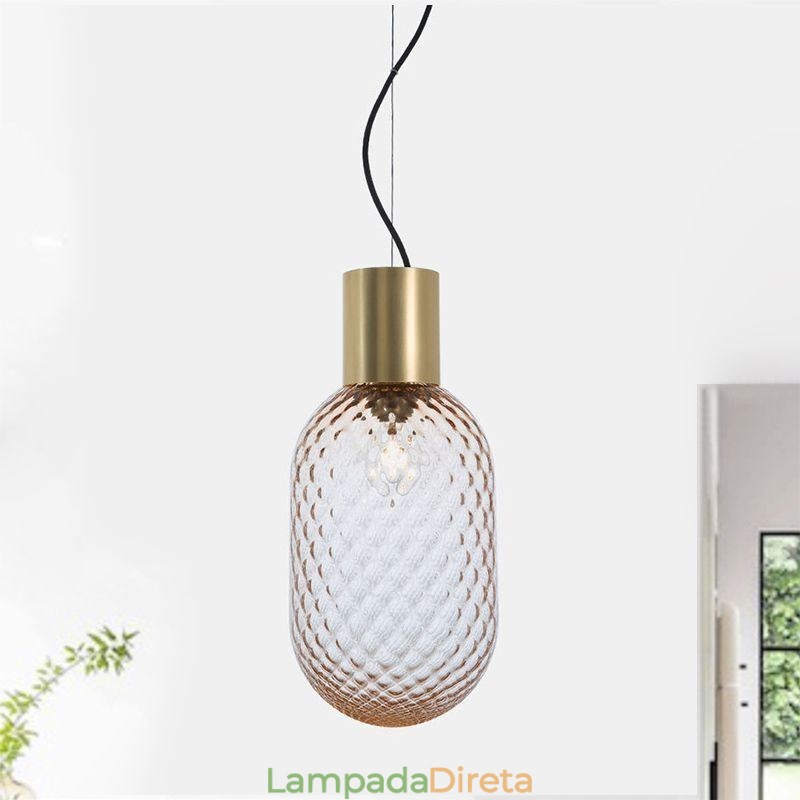 Luminária pendente de vidro com grade moderna de ferro simples luz de teto