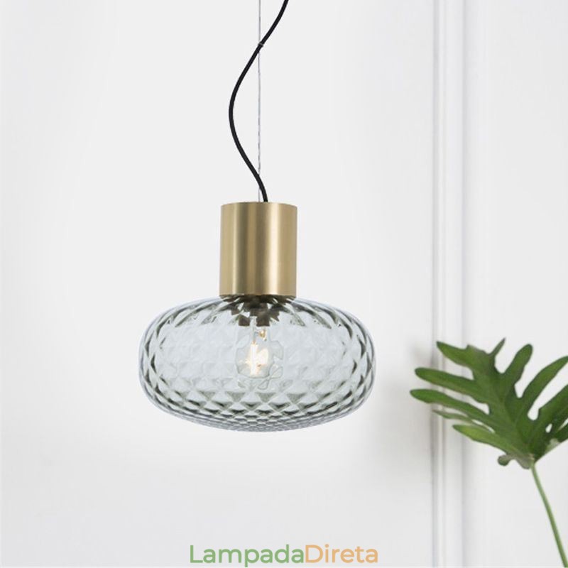 Luminária pendente de vidro com grade moderna de ferro simples luz de teto