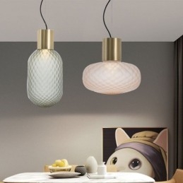 Luminária pendente de vidro com grade moderna de ferro simples luz de teto