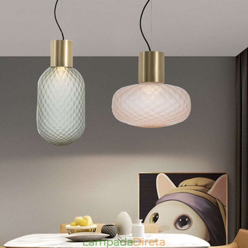 Luminária pendente de vidro com grade moderna de ferro simples luz de teto