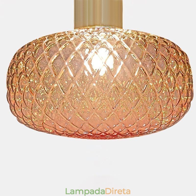 Luminária pendente de vidro com grade moderna de ferro simples luz de teto
