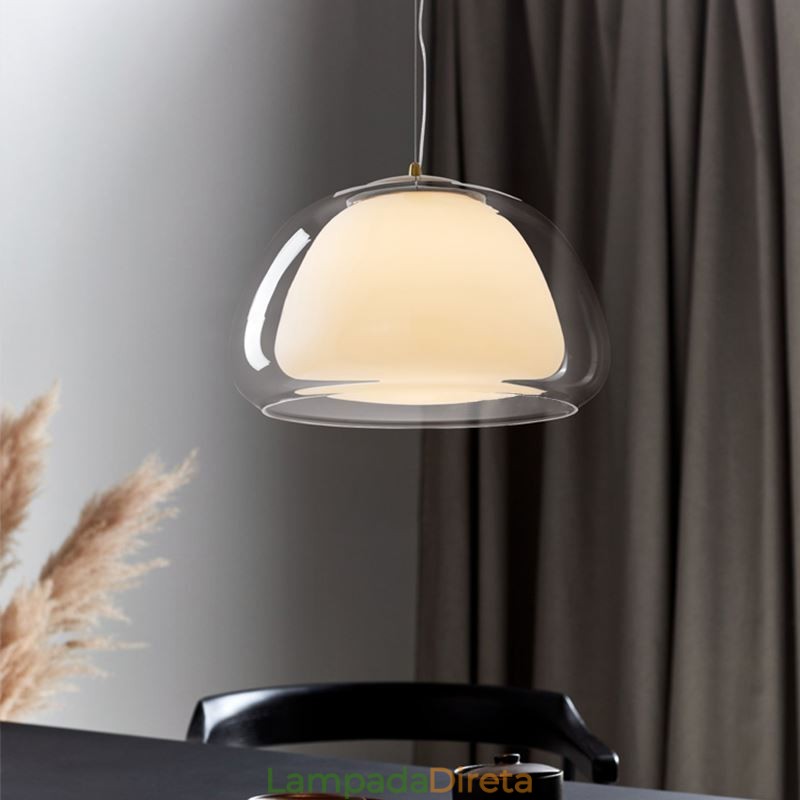 Luminária pendente moderna, simples, de vidro transparente, com luz de teto pudim