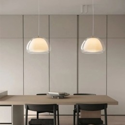 Luminária pendente moderna, simples, de vidro transparente, com luz de teto pudim