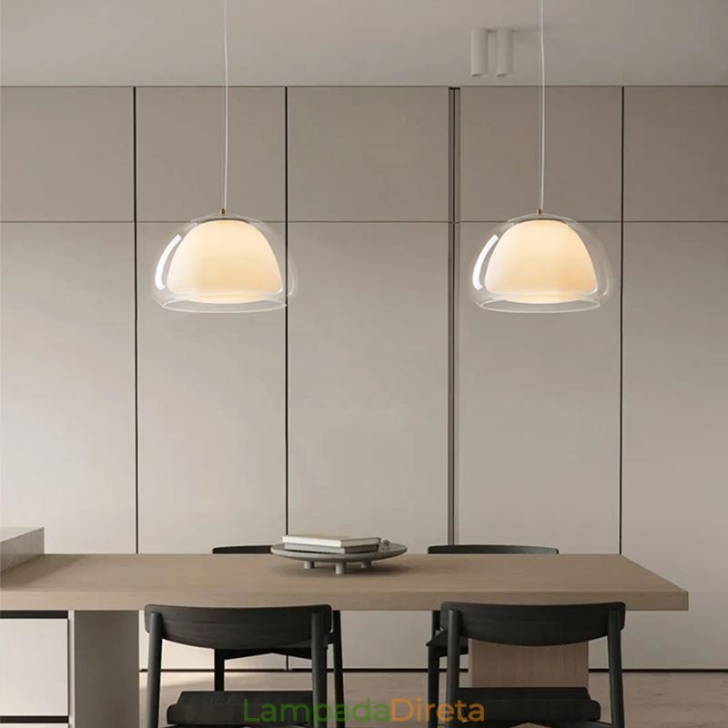 Luminária pendente moderna, simples, de vidro transparente, com luz de teto pudim