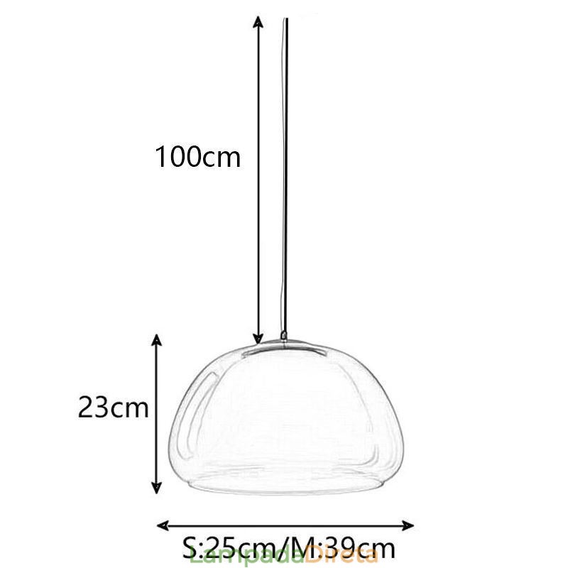 Luminária pendente moderna, simples, de vidro transparente, com luz de teto pudim
