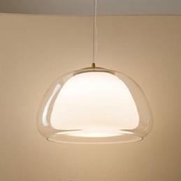 Luminária pendente moderna, simples, de vidro transparente, com luz de teto pudim
